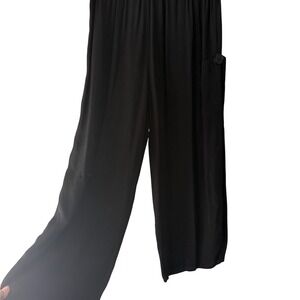 Studio‎ 90 Black Rayon Wide Leg Palazzo Pants Elastic Waist Petite P Boho Lagen